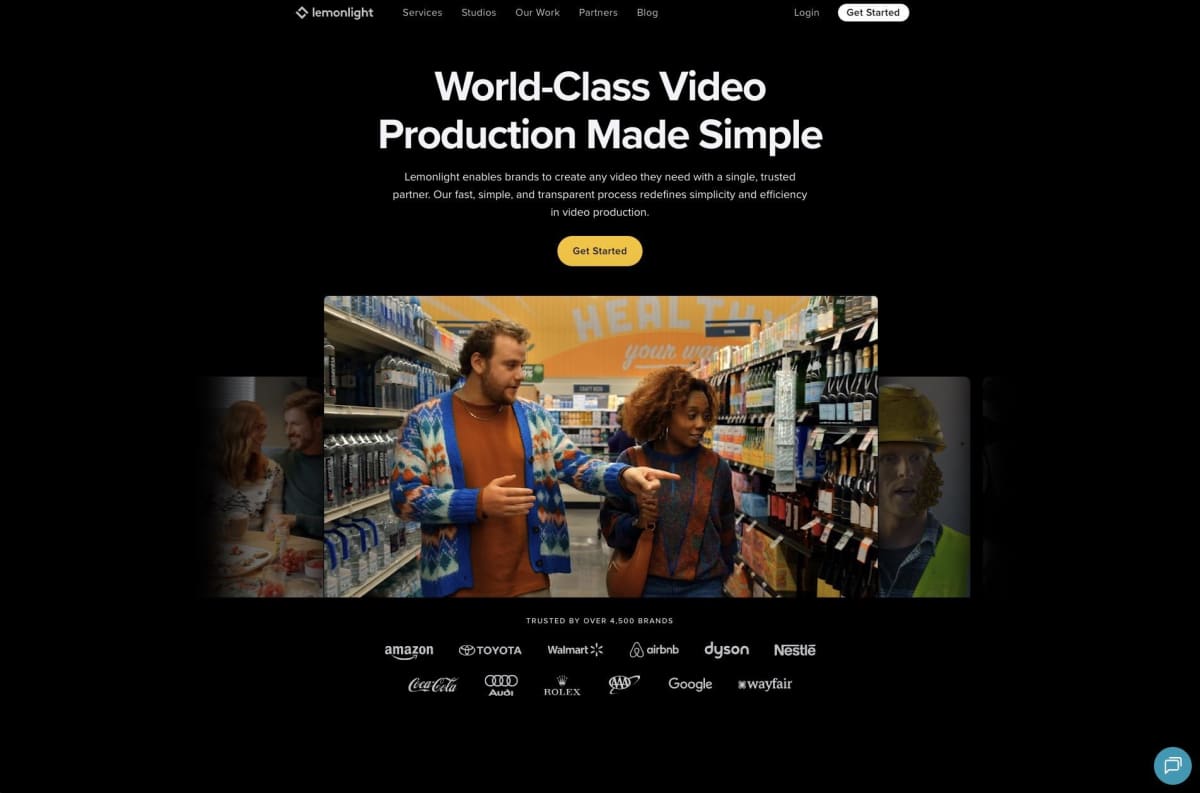 Lemonlight homepage: world-class video production made simple