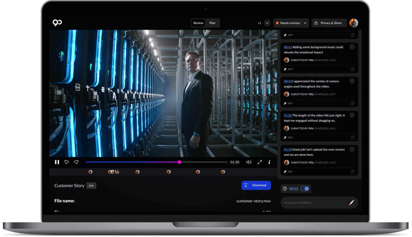 The 90 Seconds platform reviewing a data centre video