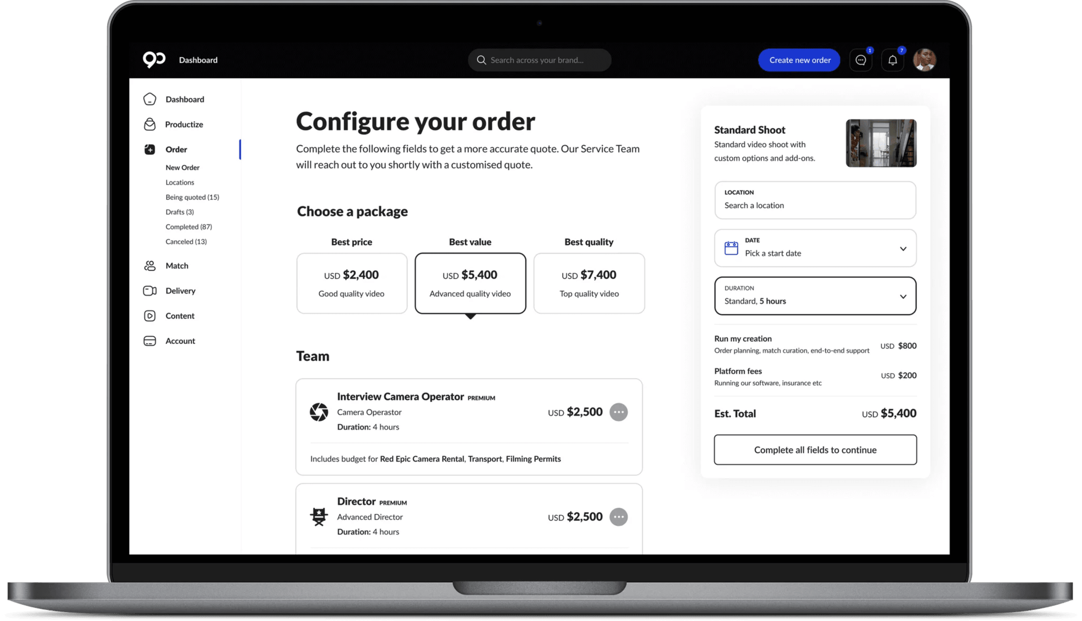 Ordering video on the 90 Seconds platform