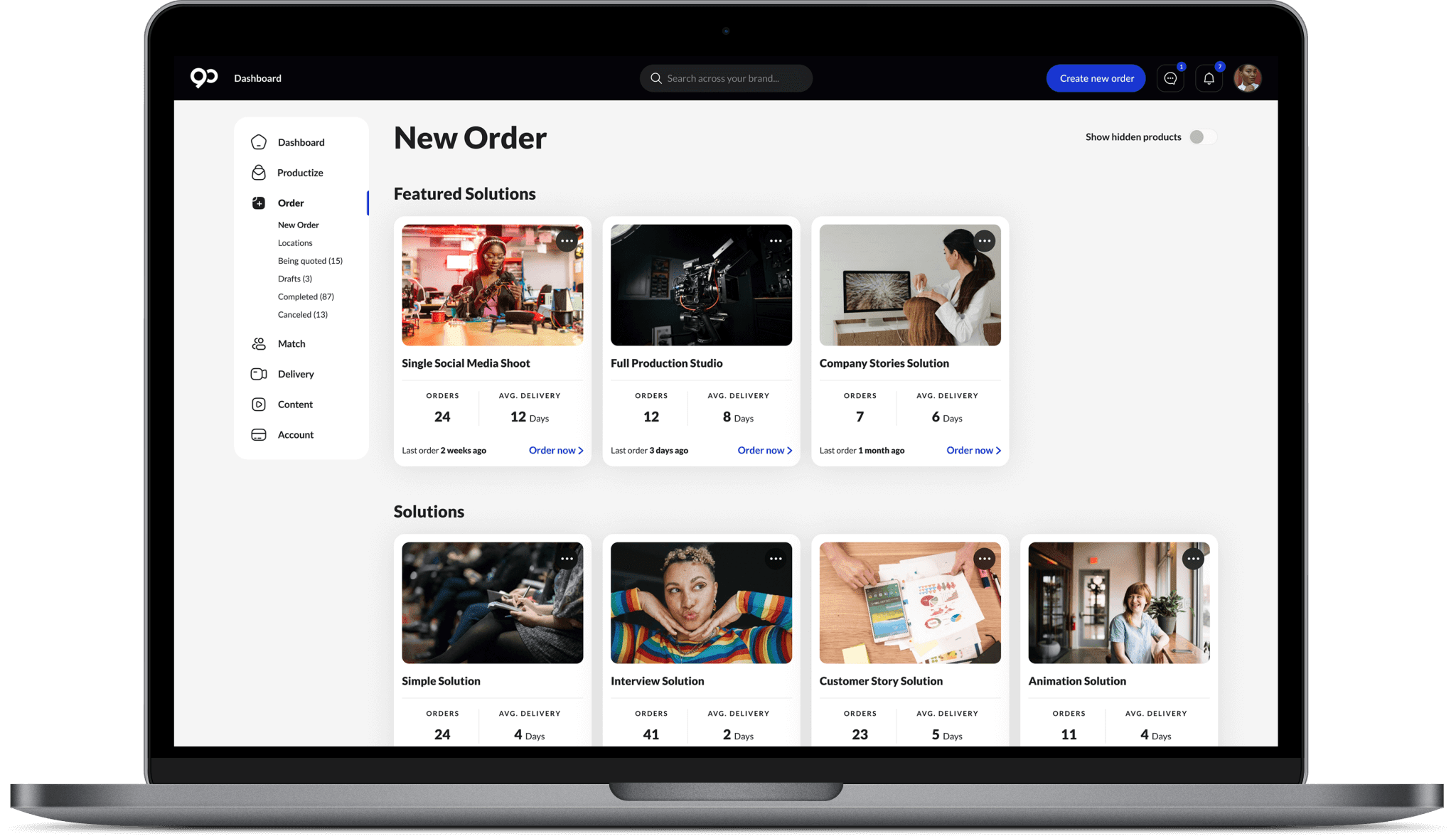 Productize — platform UI preview