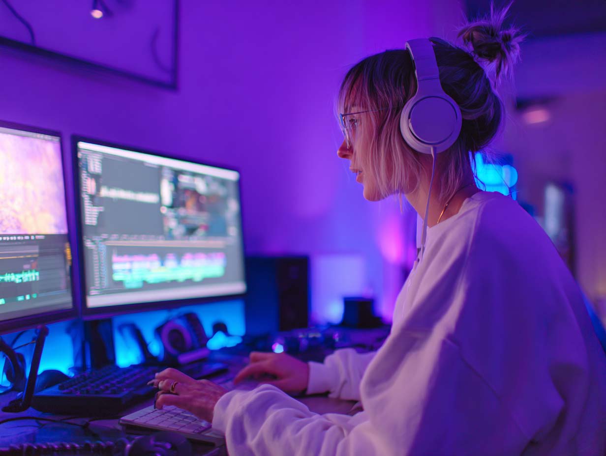 Professional video editor at work