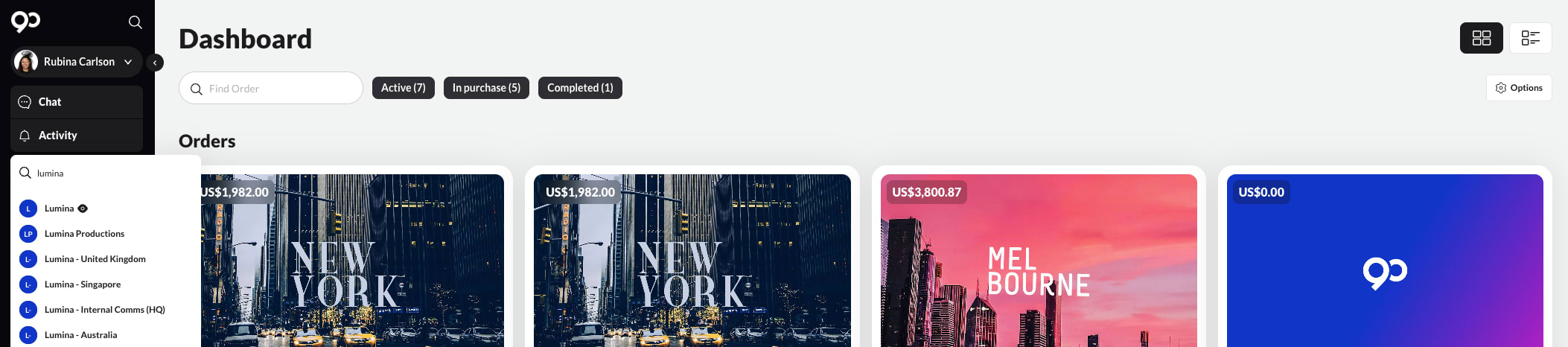 Selecting a brand dashboard from the navigation menu using the brand name dropdown