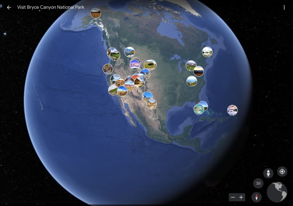 United States’ iconic National Parks on Google Earth. <a href="https://earth.google.com/web/@32.69962452,-108.30631738,3613.51893782a,14353130.73699474d,35y,0h,0t,0r/data=CjASLhIgZDc2ODQxNGEyZWQ0MTFlOTk3MDQ0NWEzN2RiYmYzMTEiCmdjc19pdGluXzE" target="_blank" rel="noopener">Click here to see</a>