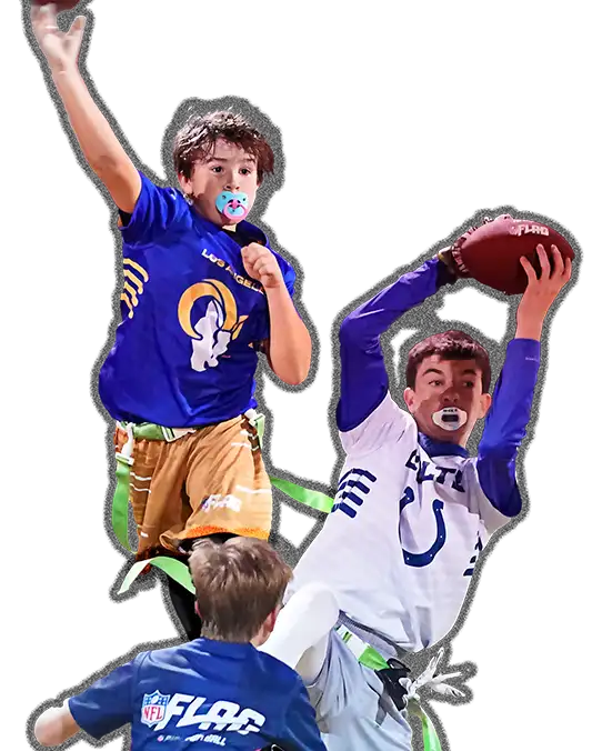 Action shots of players playing flag football