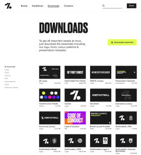 Screenshot des Download-Bereichs des OneFootball Brand Portals
