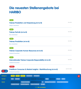 Screenshot der Job-Übersicht auf der HARIBO Website