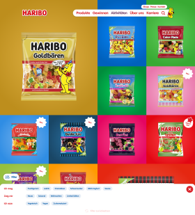 Screenshot der Produktübersicht auf der HARIBO Website