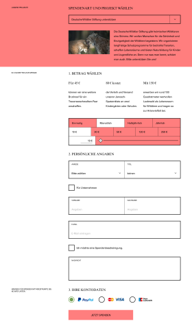 Screenshots des Spenden-Formulars auf der Website der Deutschen Wildtier Stiftung