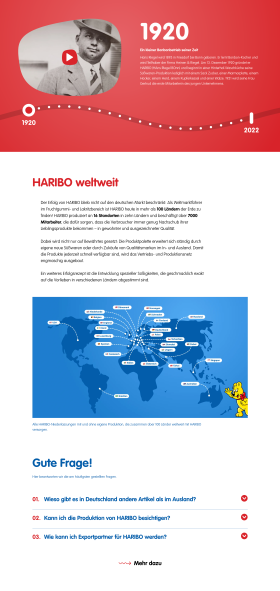 Screenshot der Unternehmenshistorie auf der HARIBO Website