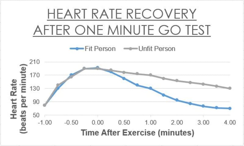 restitutionspuls og heart rate recovery graf for trænet vs utrænet