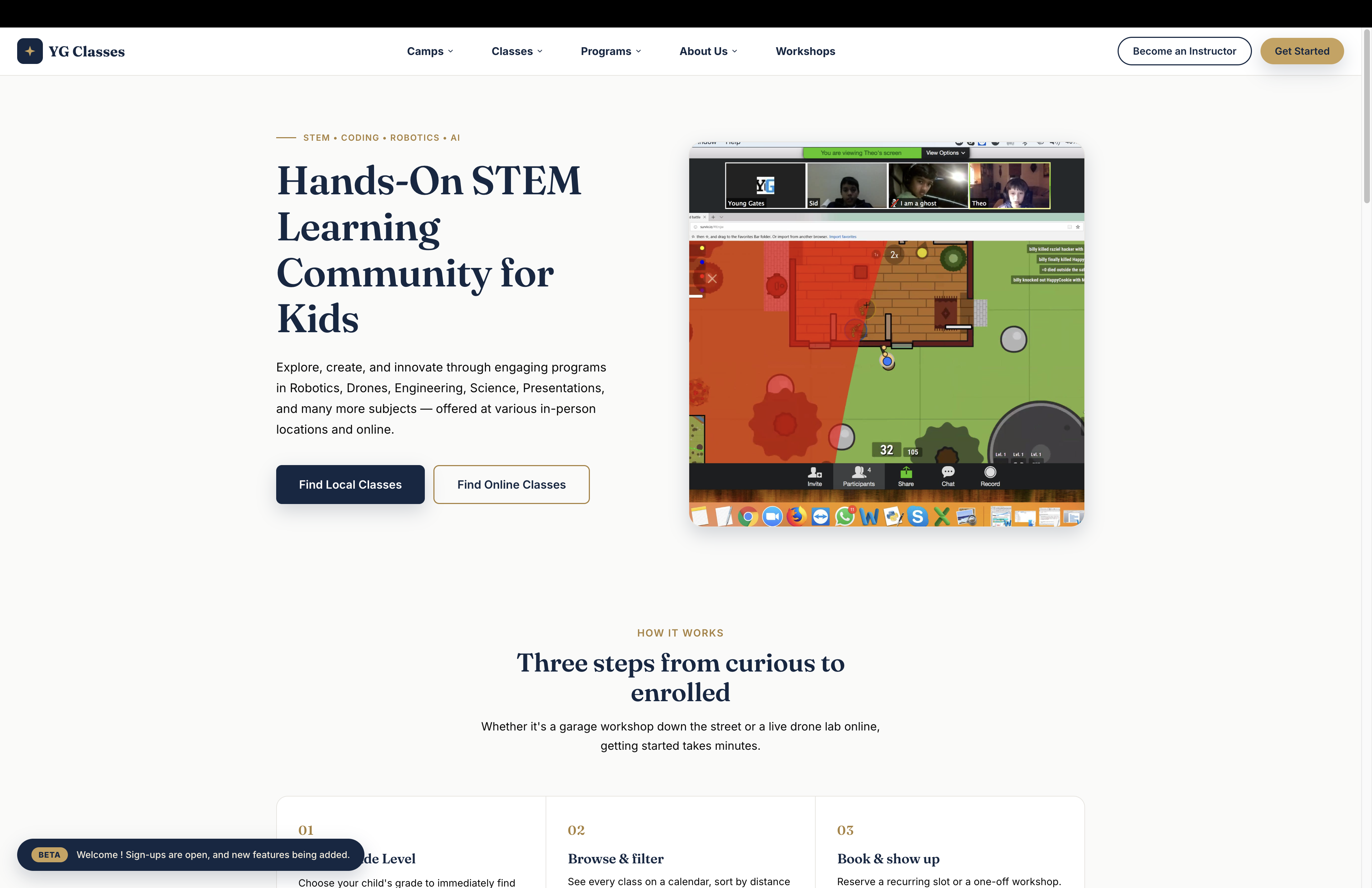 YG CLASSES website developed, designed and built by Nirmeva Studio — Bespoke Precision Engineering Web App Screenshot