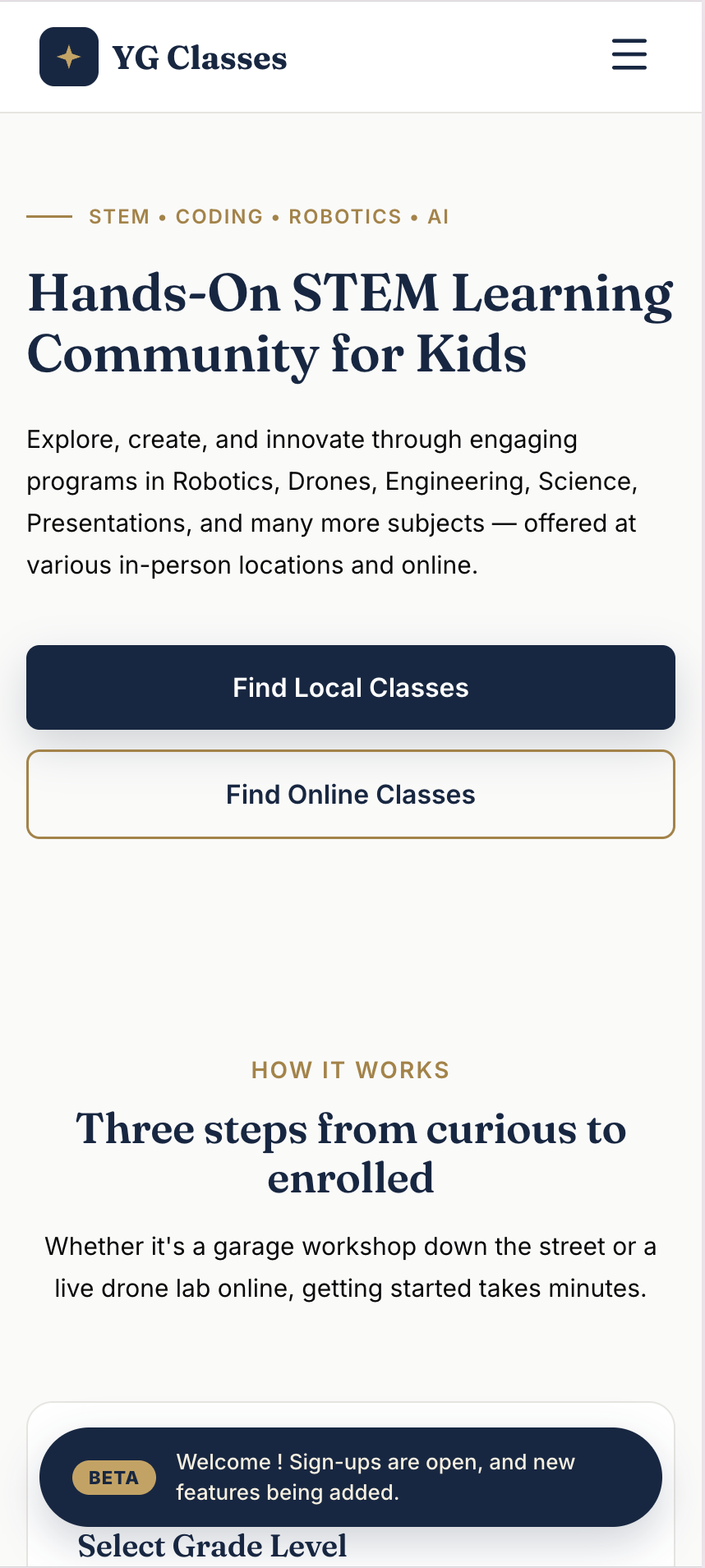 YG CLASSES mobile website engineered by Nirmeva Studio — High-Performance Mobile Web View