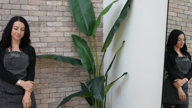 Relaxed client with freshly finished microbladed brows at Nirvana PMU — the kind of effortless confidence brides want on their wedding day