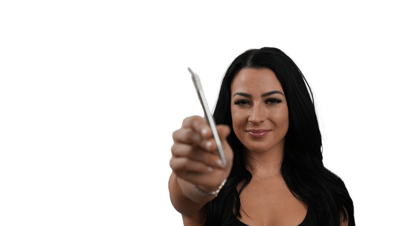 Sarah Delaney explaining powder brow healing timeline to a client at Nirvana PMU in Shorewood IL