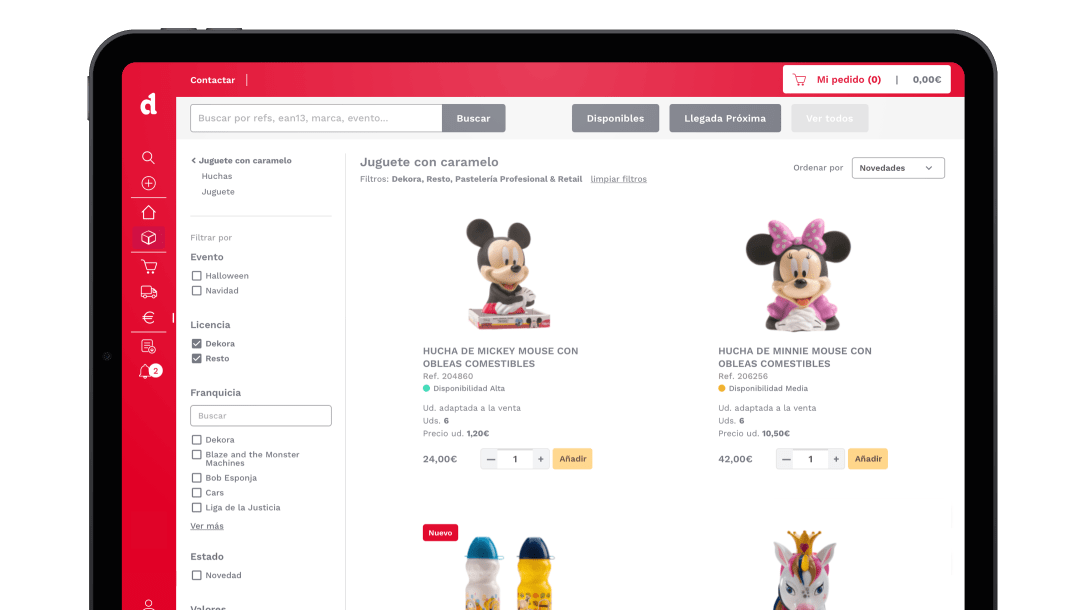 Listado de productos en tablet - Dekora
