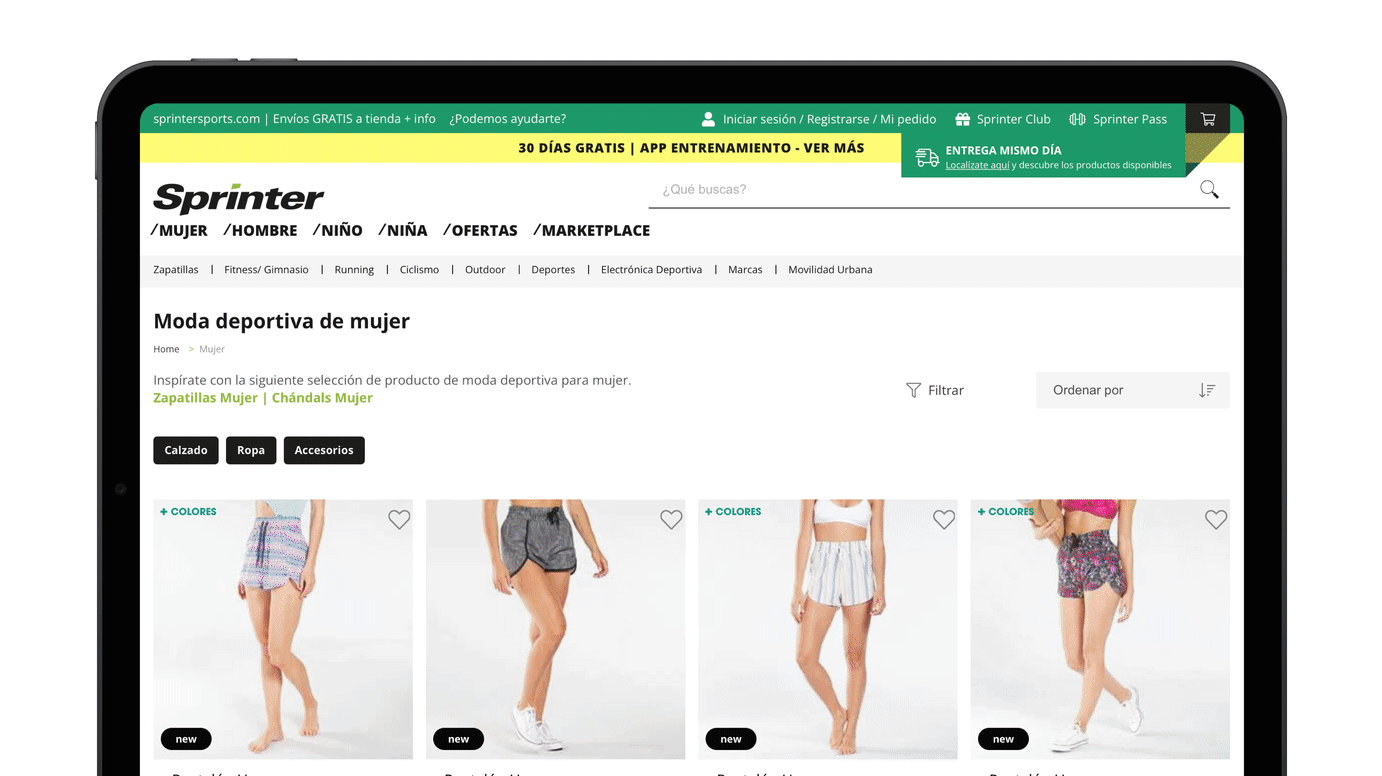 Navegación compra producto - Sprinter E-commerce Omnichannel