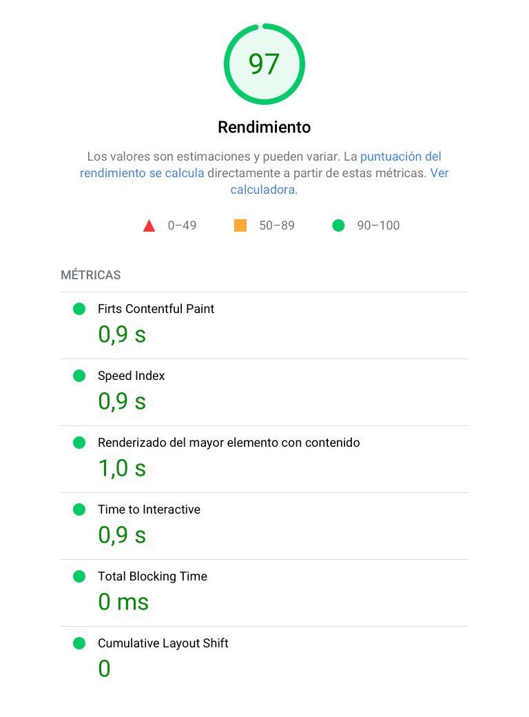 Rendimiento Web Vitals - Tamarit