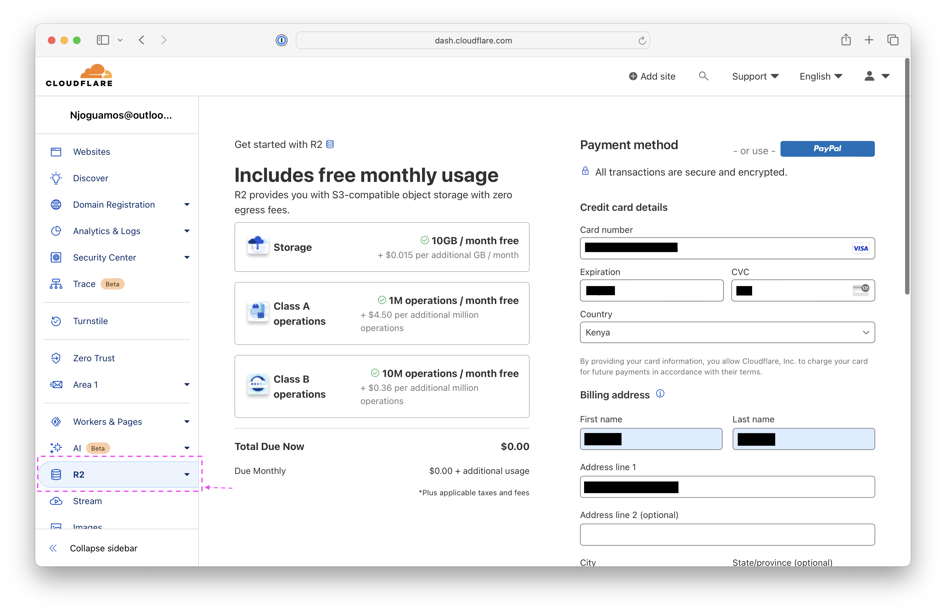 a screenshot of cloudflare r2 subscription form