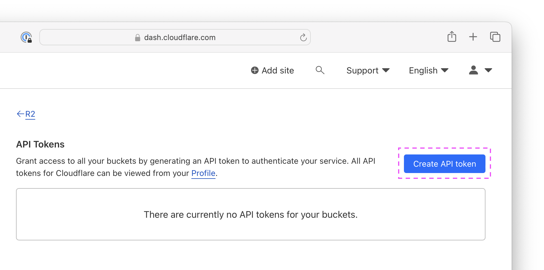 a screenshot of cloudflare link to create api token