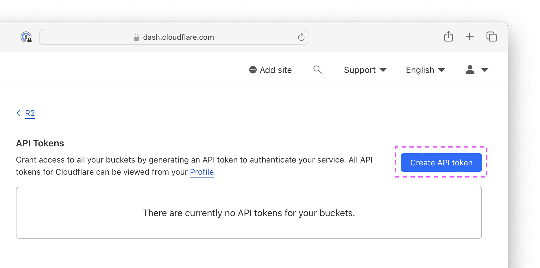 a screenshot of cloudflare link to create api token