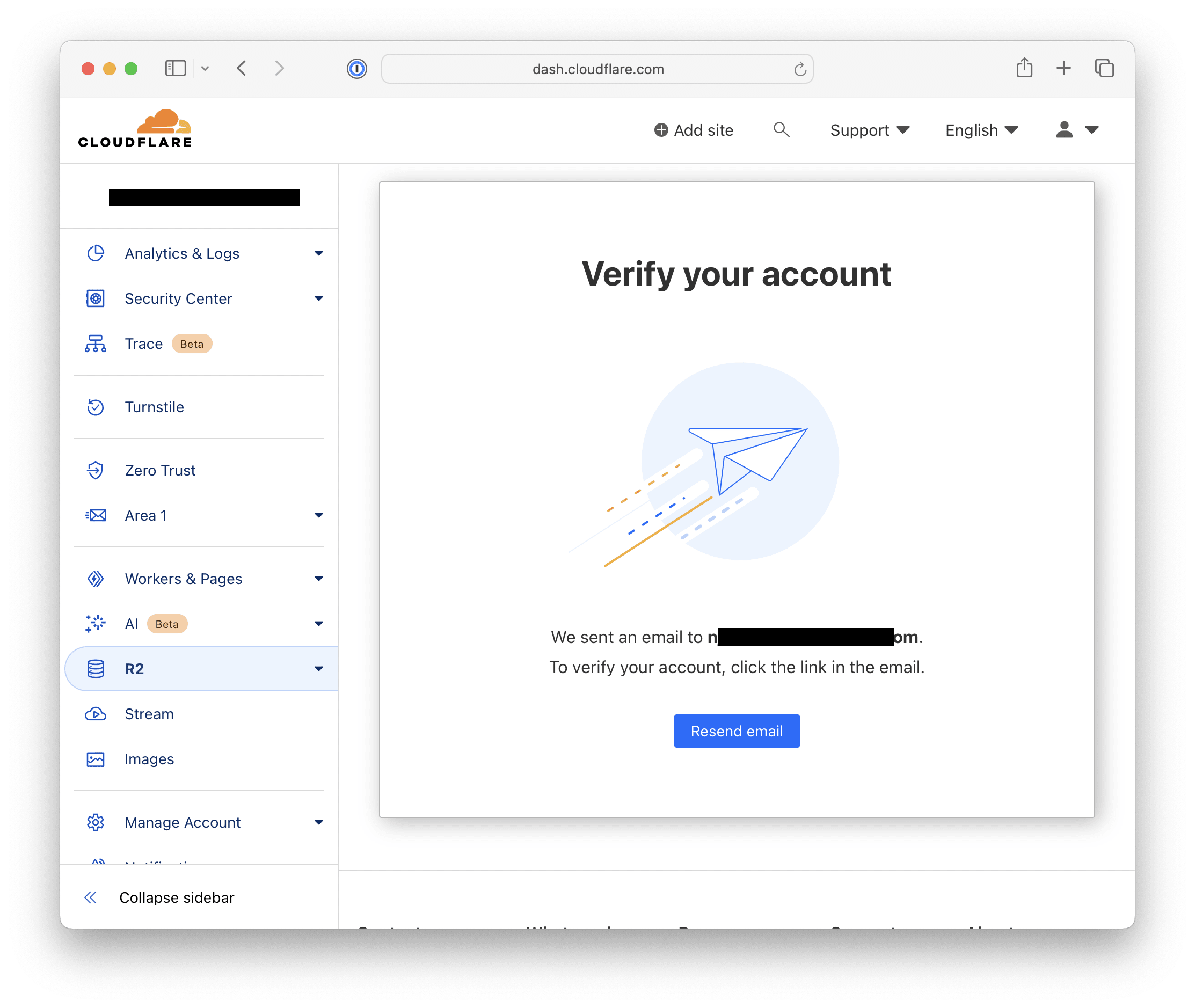 a screenshot of cloudflare email verification prompt