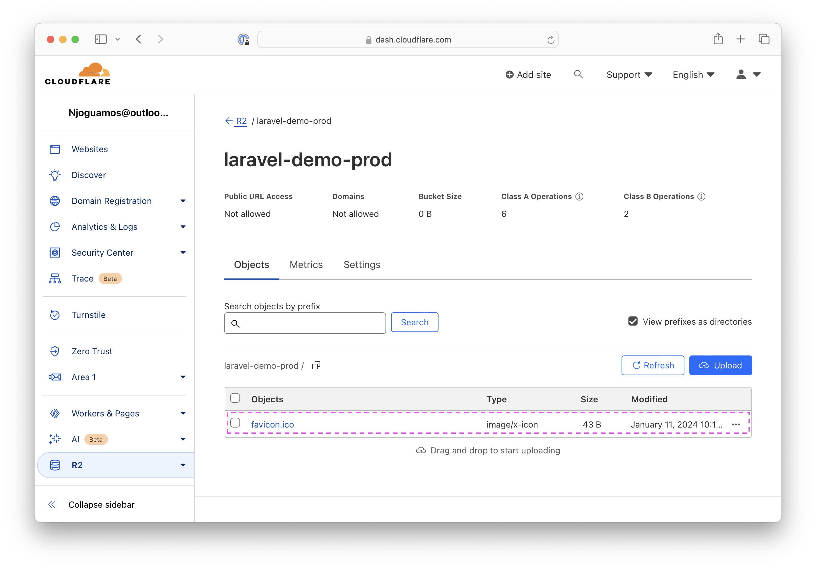 a screenshot of cloudflare r2 bucket with items