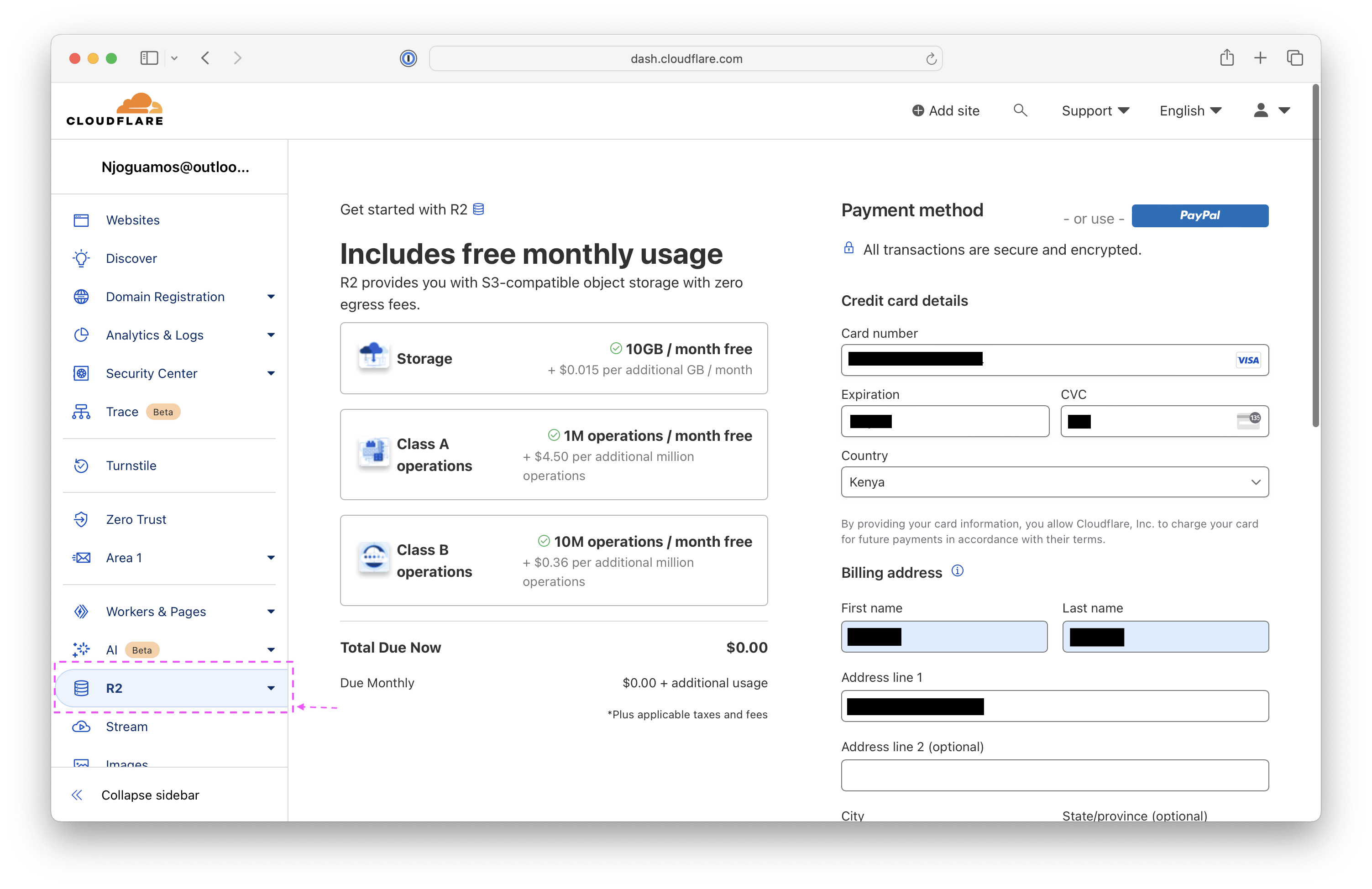 a screenshot of cloudflare r2 subscription form