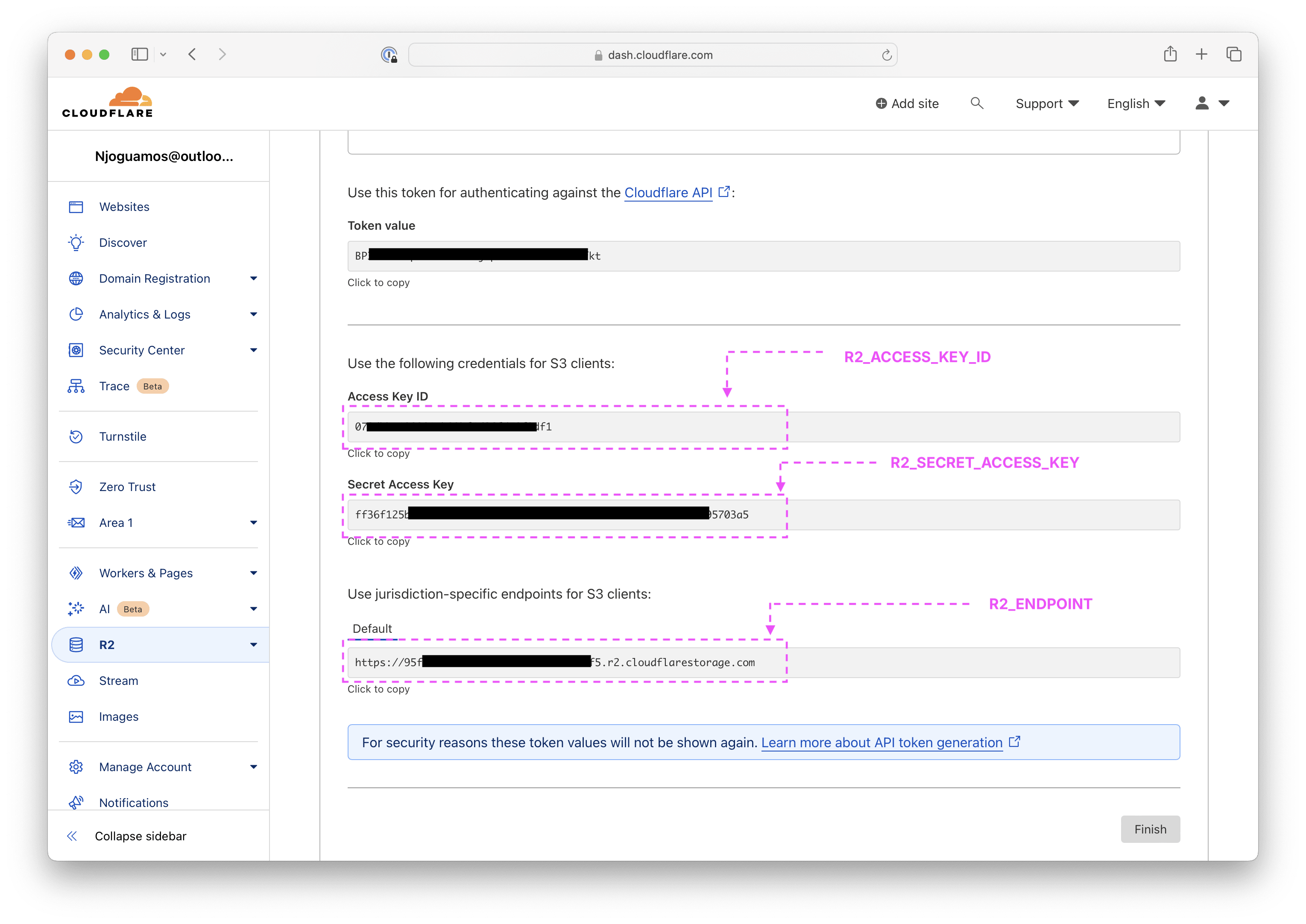 a screenshot of cloudflare r2 s3 access keys