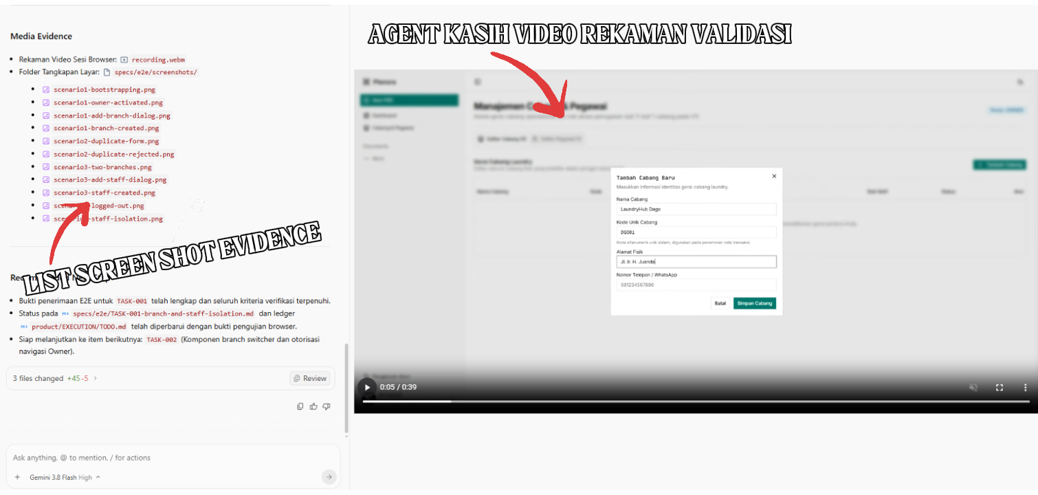 Screenshot report agent yang menyertakan bukti rekaman video validasi