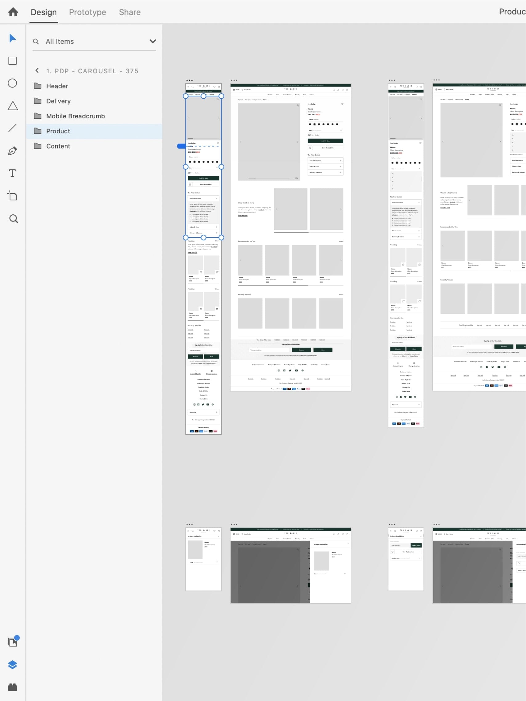 Product detail page design wireframes