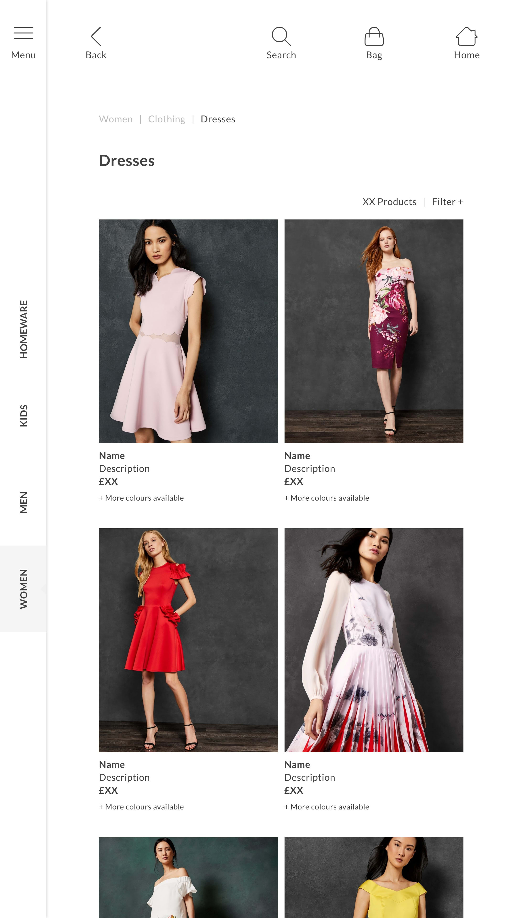 Women's dresses category page