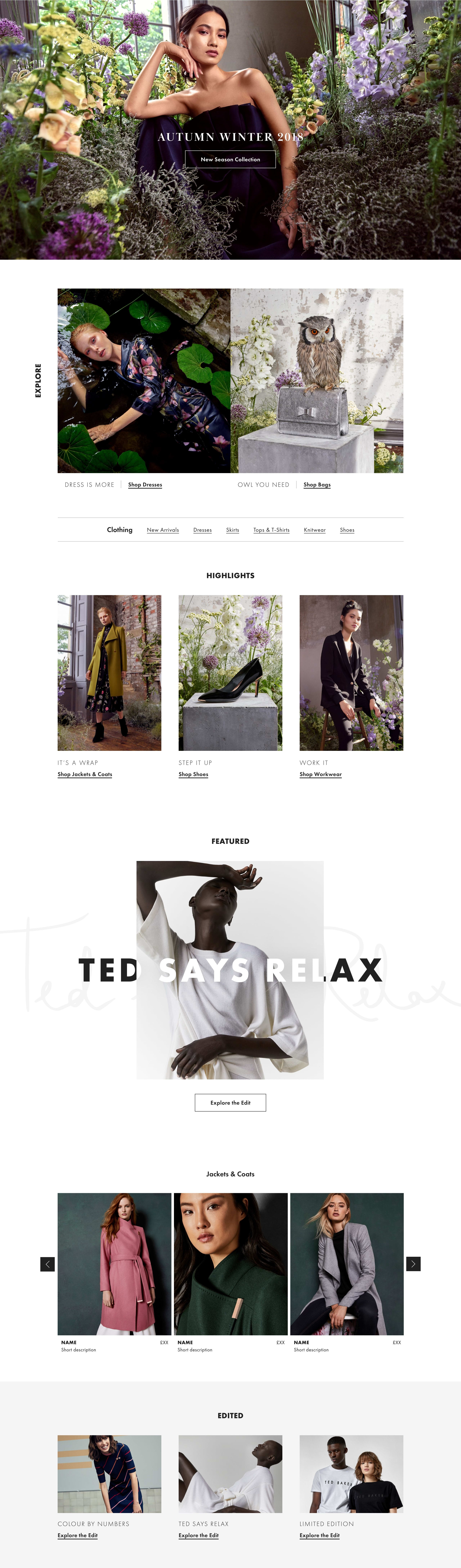 Autumn Winter '18 landing pages - desktop