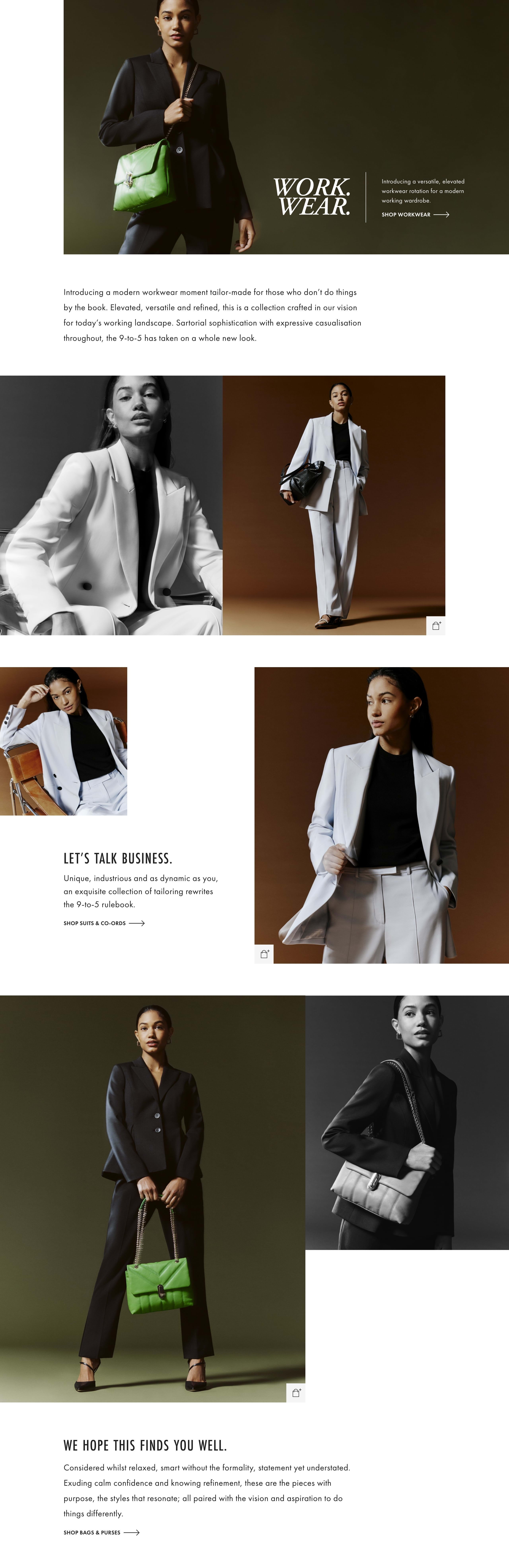 Workwear womenswear editorial web screens - desktop