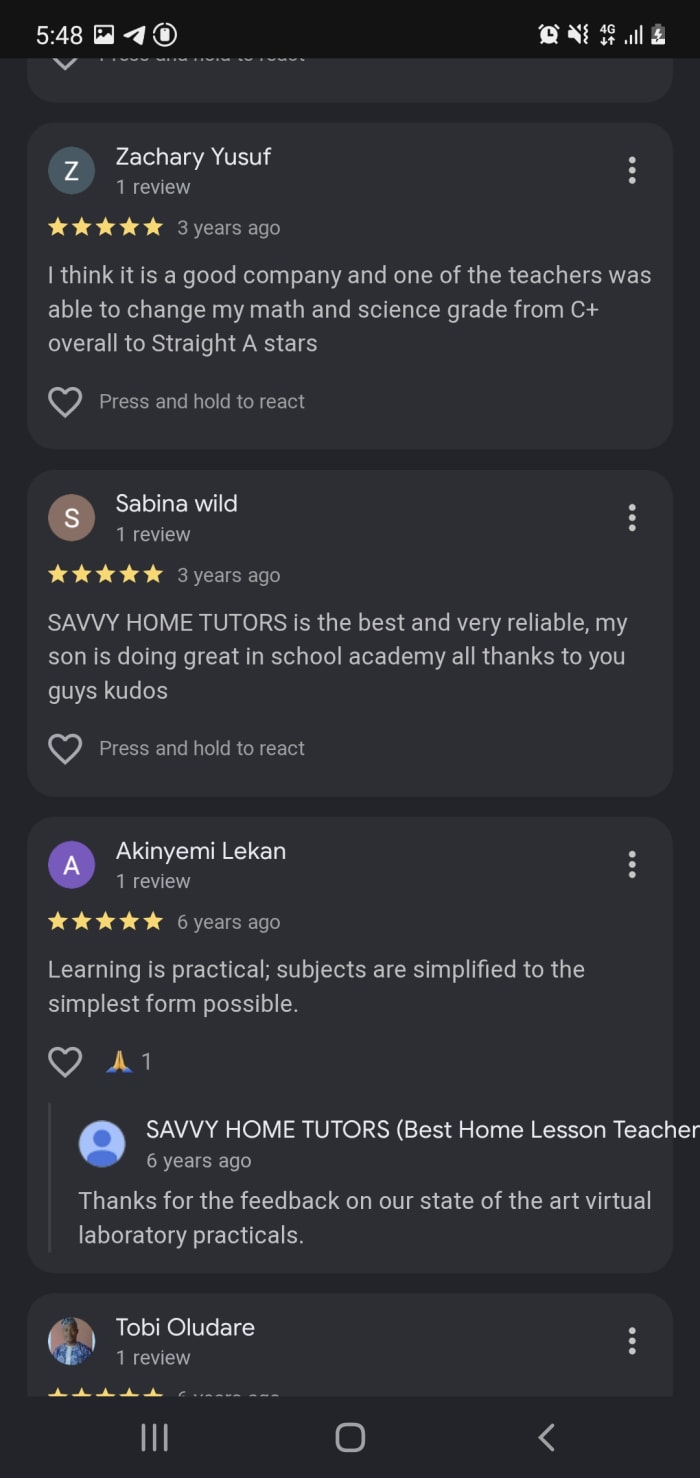 Parent review of Savvy Tutors 5