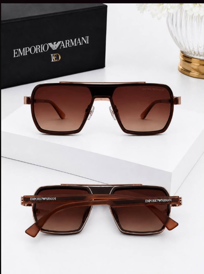 Emporio Armani Kahverengi ve Rose Gold Detaylı Degrade Kahverengi Camlı Navigator Güneş Gözlüğü