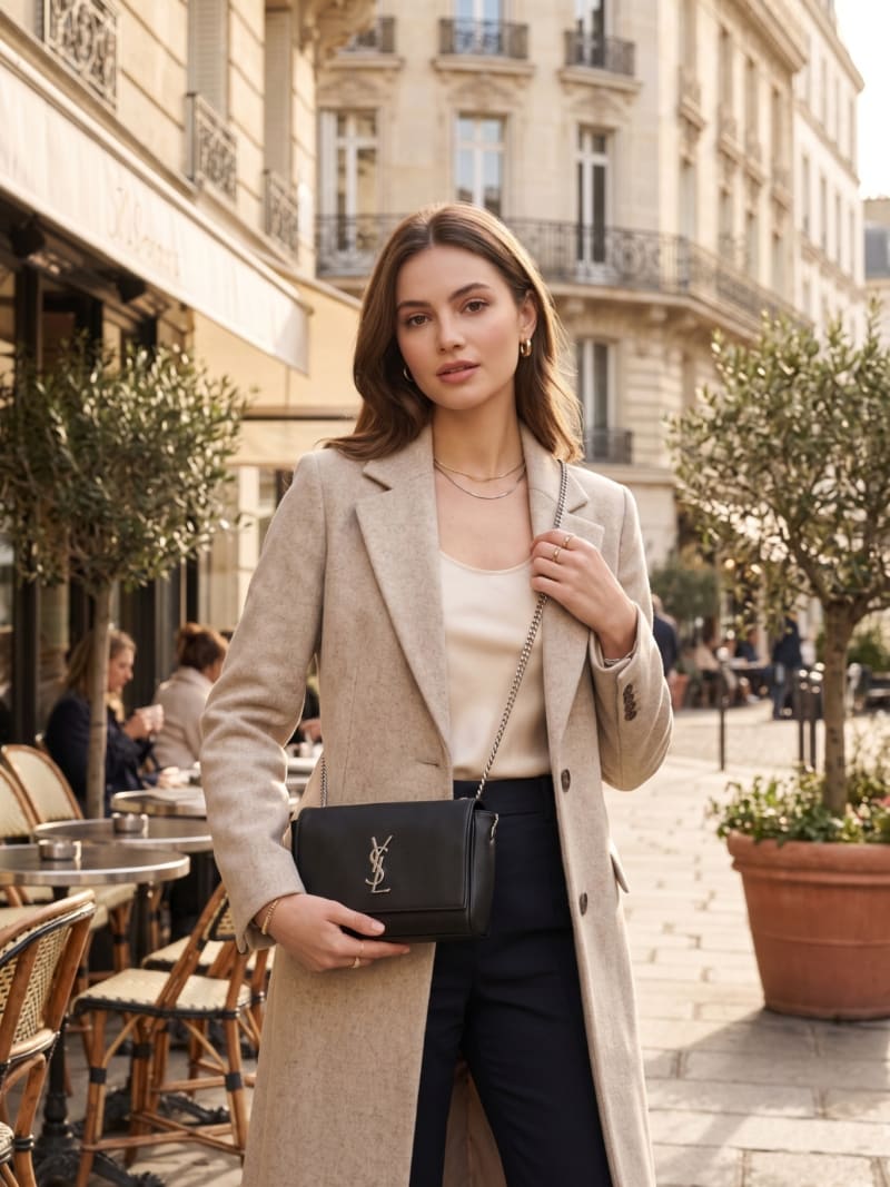 YSL Gümüş Detaylı Siyah Deri Zincirli Omuz Çantası - 1