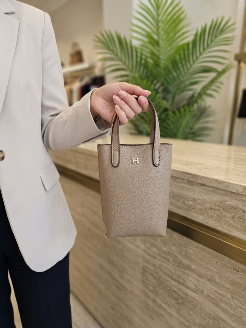 Hermès İkonik H Logolu Mini Tote Çanta - Vizon (Taupe) Dokulu Deri - 1