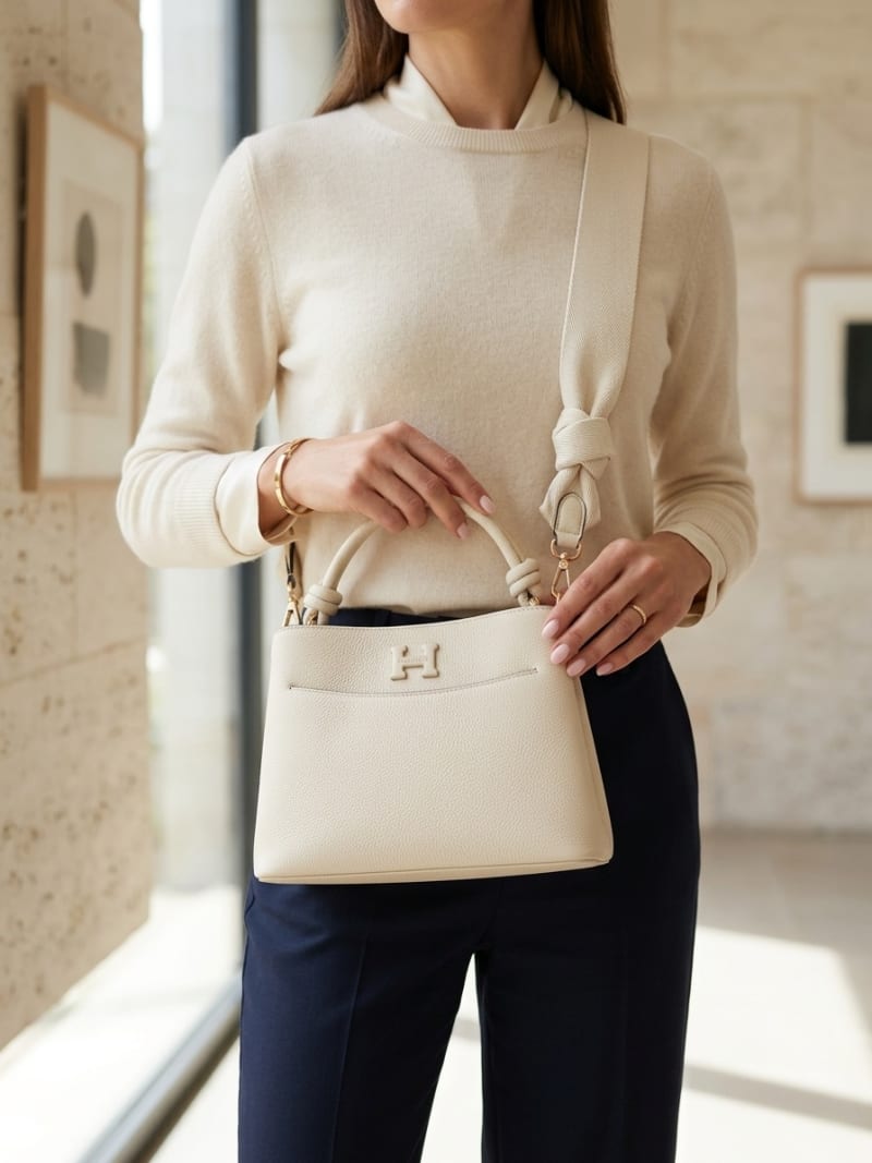 Hermès İkonik H Logolu Omuz ve Çapraz Çanta - Açık Bej (Krem) Dokulu Deri - 1
