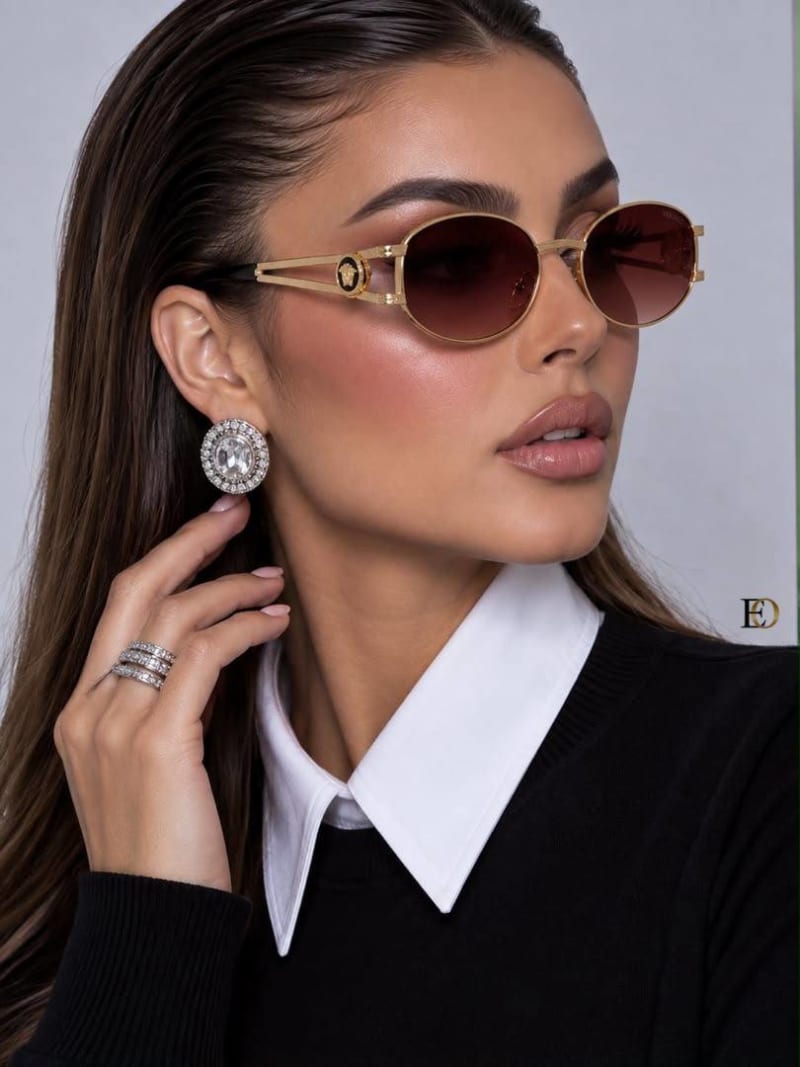 Versace Oval Lüks Güneş Gözlüğü (Kahverengi Cam)  - 1