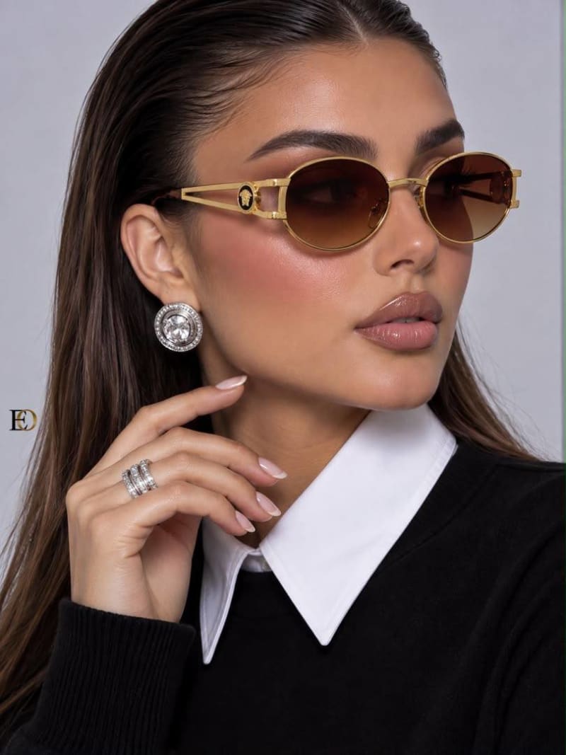 Versace Oval Lüks Güneş Gözlüğü (Açık Kahverengi)  - 1