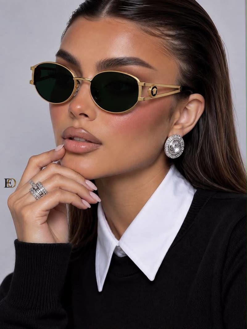 Versace Oval Lüks Güneş Gözlüğü (Yeşil Cam)  - 1