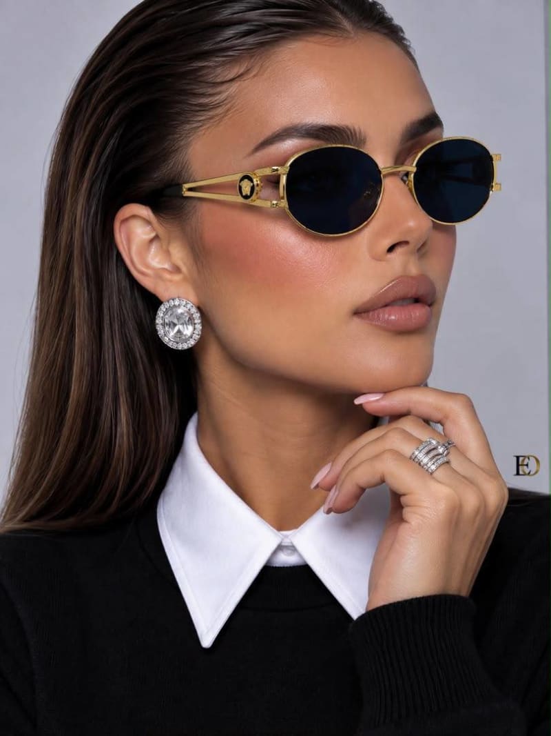 Versace Oval Lüks Güneş Gözlüğü (Siyah Cam)  - 1