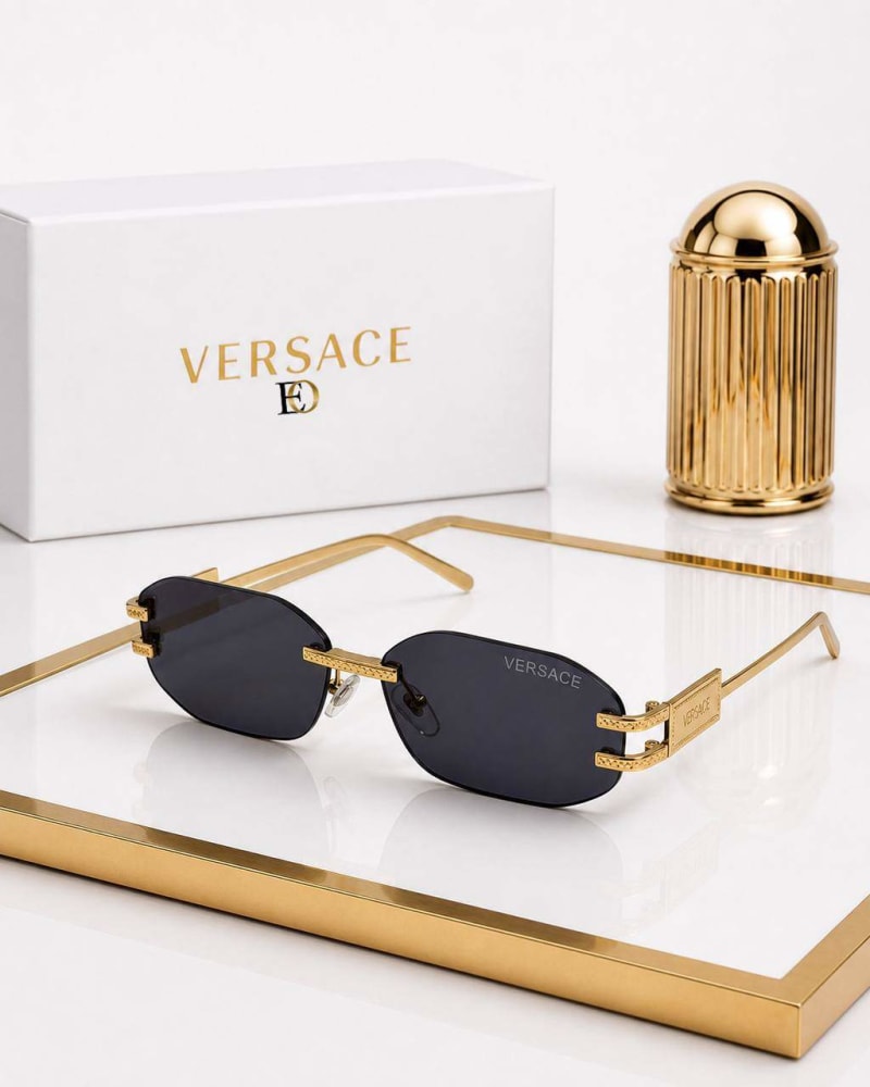 Versace Çerçevesiz Lüks Güneş Gözlüğü (Siyah)  - 1
