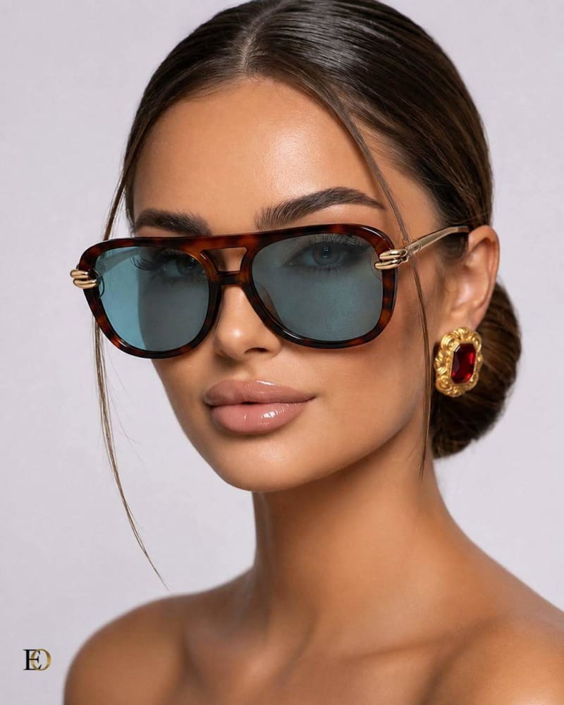 Bottega Veneta Pilot Tasarım Güneş Gözlüğü (Leopar / Mavi Cam)  - 1