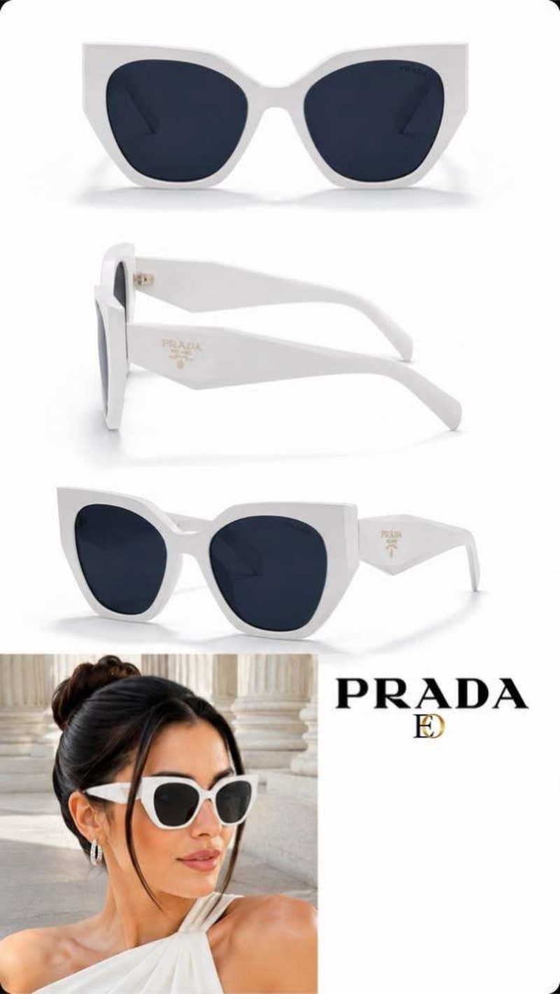 Prada Kalın Çerçeveli Kadın Güneş Gözlüğü (Beyaz)  - 1