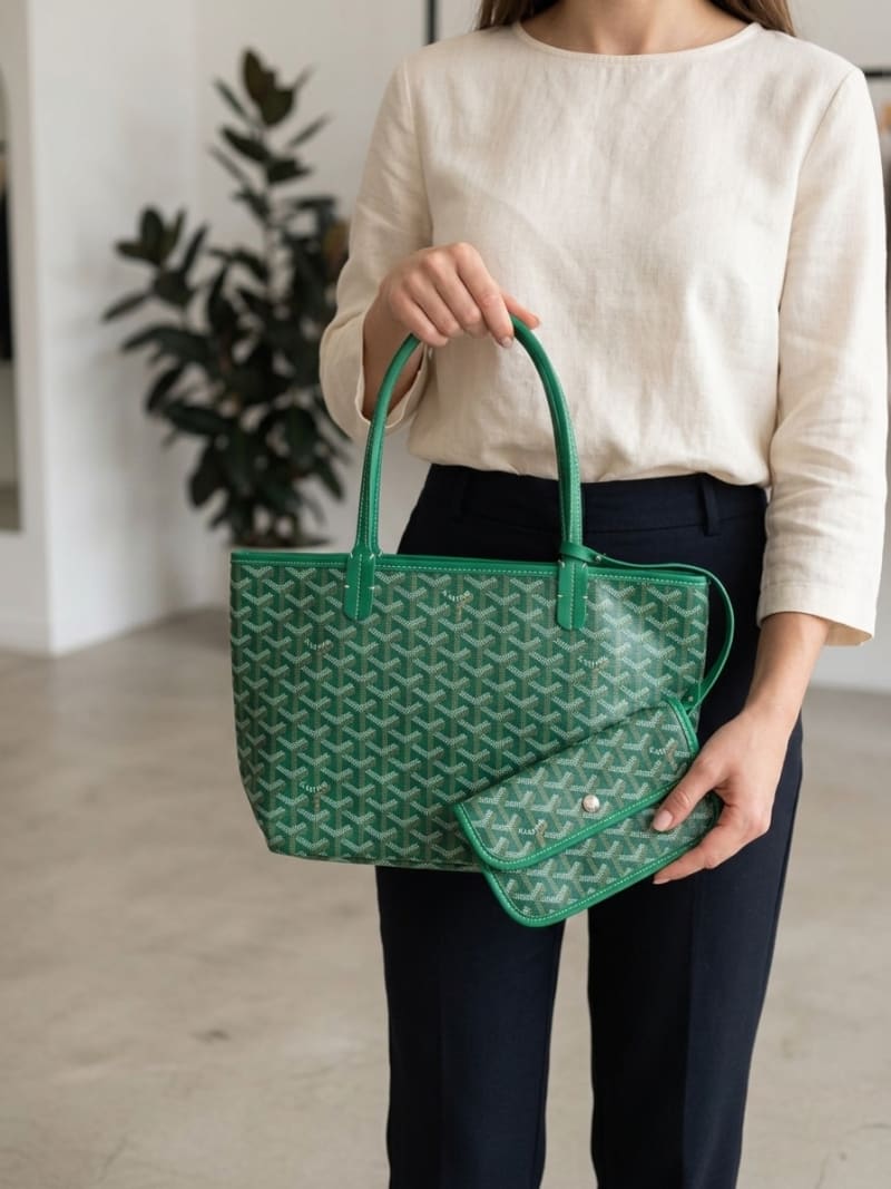 Goyard İkonik Goyardine Desenli Siyah Büyük Boy Tote Omuz Çantası ve Cüzdan Seti - 1