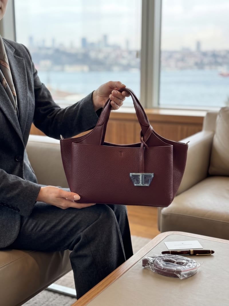 Tod's Lüks Hakiki Deri Bordo / Burgundy El ve Omuz Çantası - 1