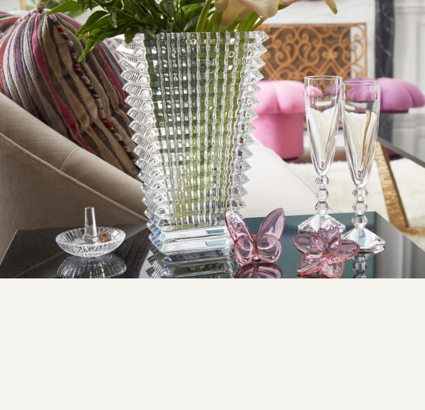 Blush Pink Bloom| Eye Frame| Mille Nuits Ring Holder| Pink Butterfly| Tall Rectangular Eye Vase| Vega Champagne Flutes, Set of 2