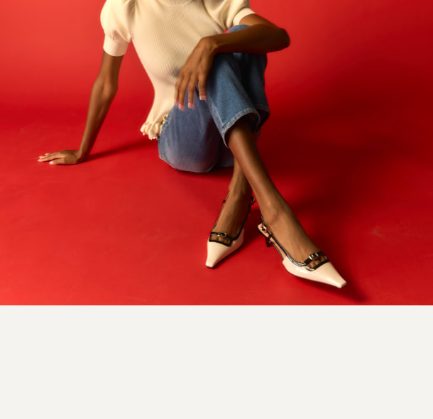 White/Black Mini Buckle Sling Back