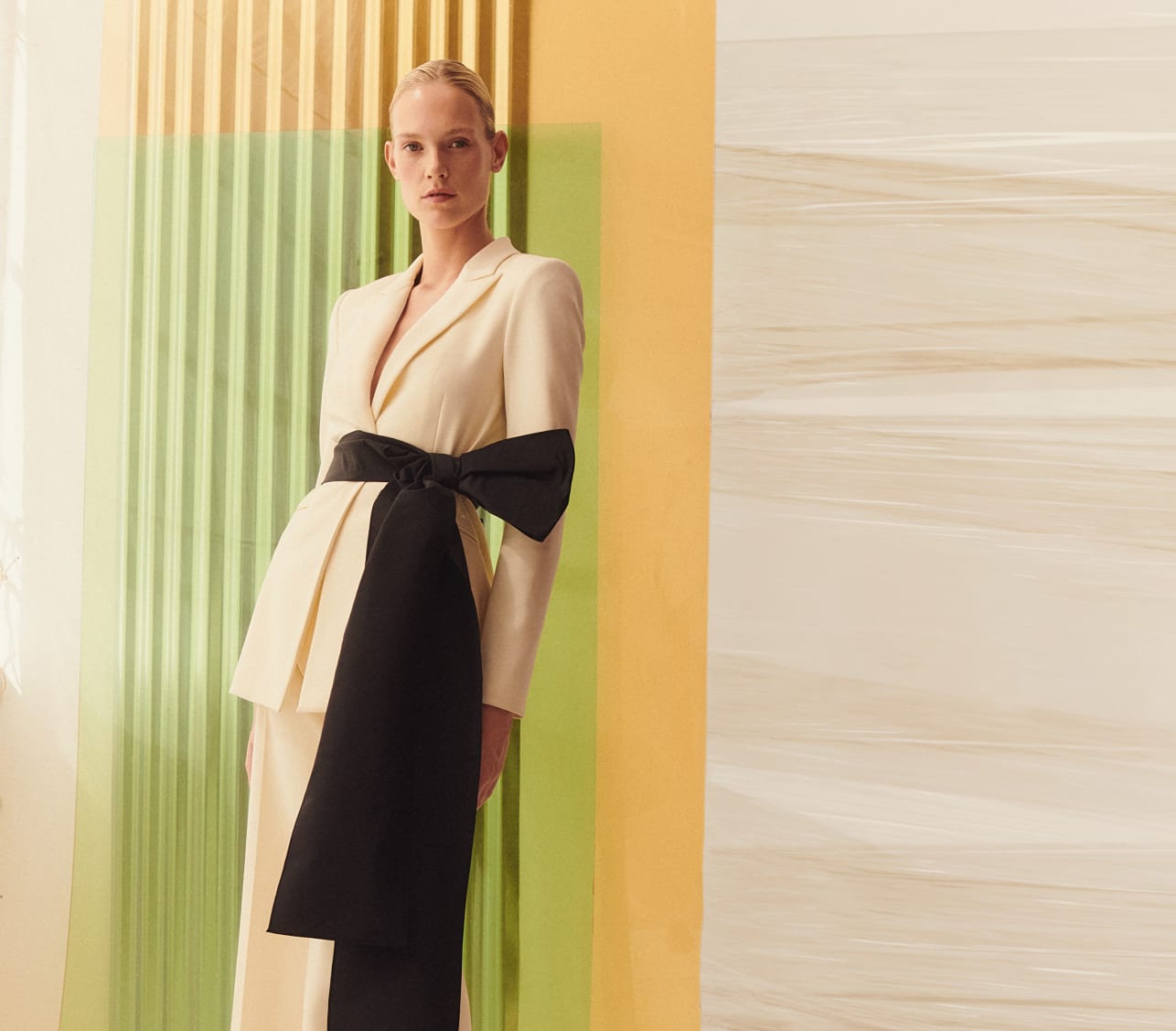 High Waist Wide Leg Pant| Sb Peak Lapel Jacket W/ Removable Faille Sash